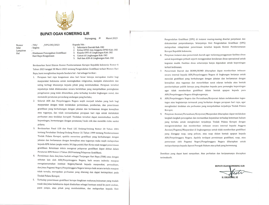 Himbauan Pencegahan Gratifikasi Idul…